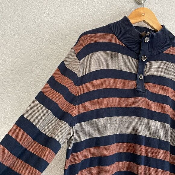 Telluride Clothing Company Striped Cotton Quarter Zip Sweater Size Large - Picture 3 of 9